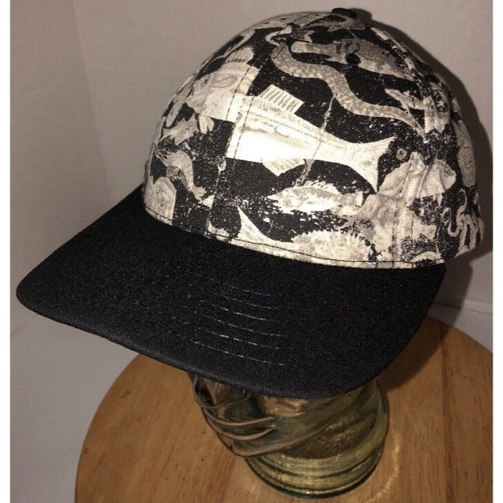 Vintage CHEFWEAR 90s USA Ocean Fish Squid All Over Print Hat Cap Snapback Cookin